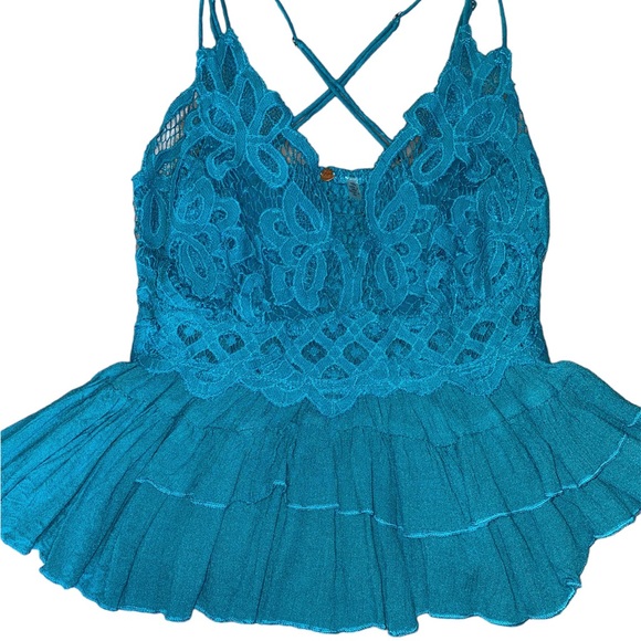 Free People Adella Lace Cami Teal Size M - Picture 5 of 8